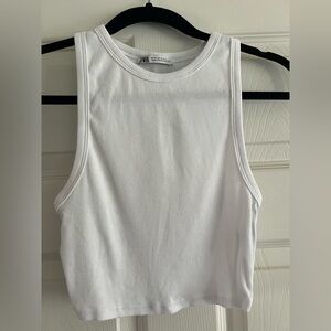 Zara White Ribbed Crop Tank Top
